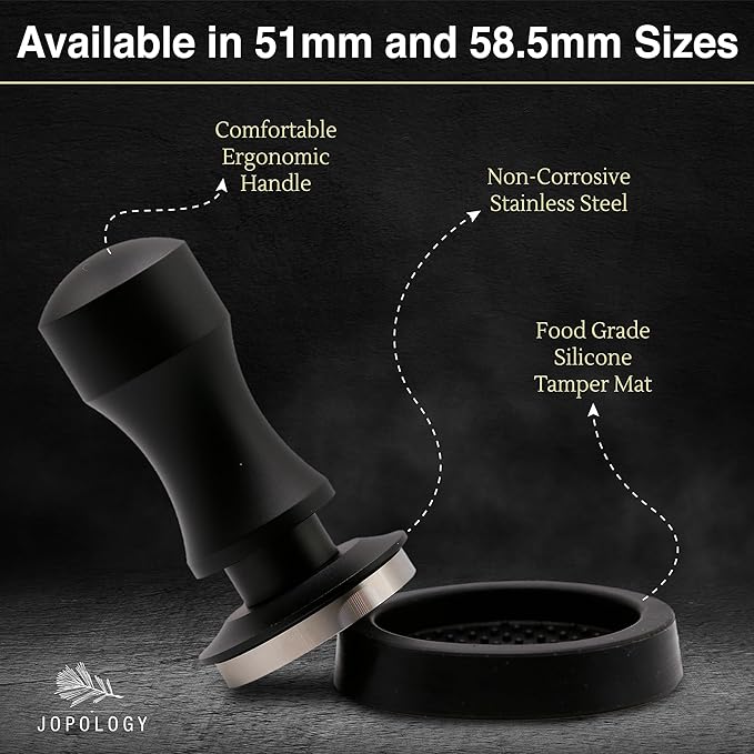 JOPOLOGY 51mm Calibrated Espresso Coffee Tamper - Spring Loaded Coffee Tamp Tool with Mat - Precision Tamper Tool for Espresso Machines - Espresso Hand Press Tamper for Barista & at Home Brewers