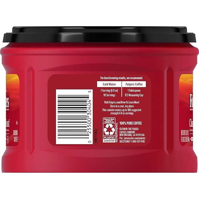Folgers Classic Roast Medium Roast Ground Coffee, 19.2 Ounces (Pack of 6)
