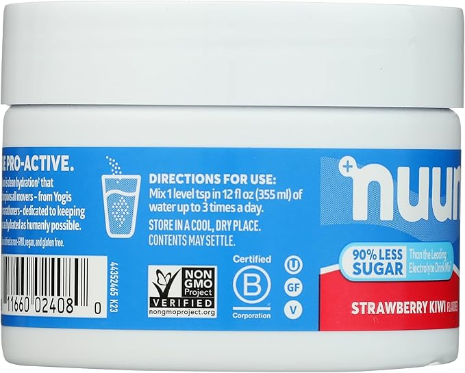 Nuun Sport Electrolyte Powder Drink Mix with Magnesium, Calcium, Potassium, Chloride, and Sodium, Strawberry Kiwi Flavor, Gluten Free & Vegan, Up to 20 Servings