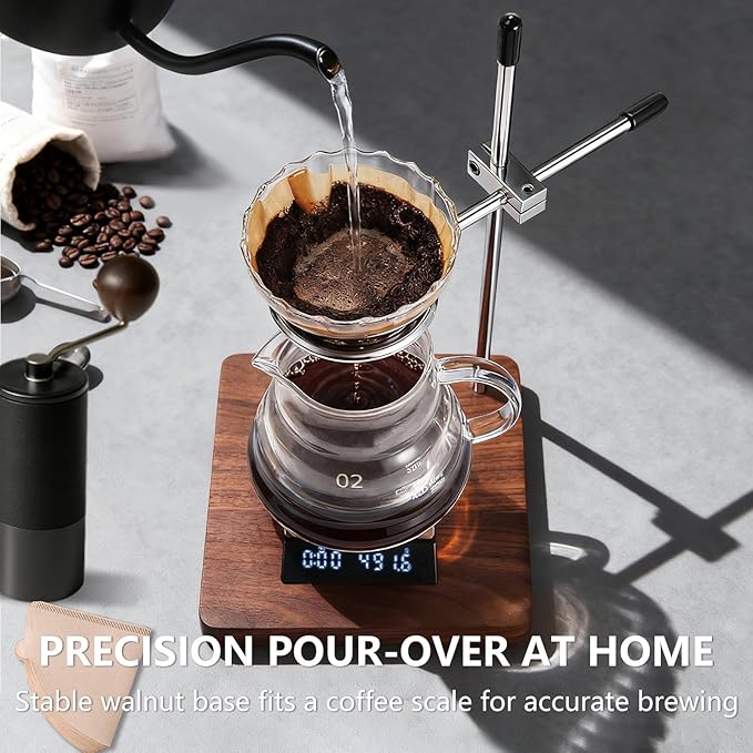COZYGIFT Pour Over Coffee Stand with American Black Walnut Base, Adjustable Coffee Dripper Stand, Wooden Brewing Station, Cone Holder, Elegant Gift for Brew Enthusiasts, Home Barista & Kitchen Décor