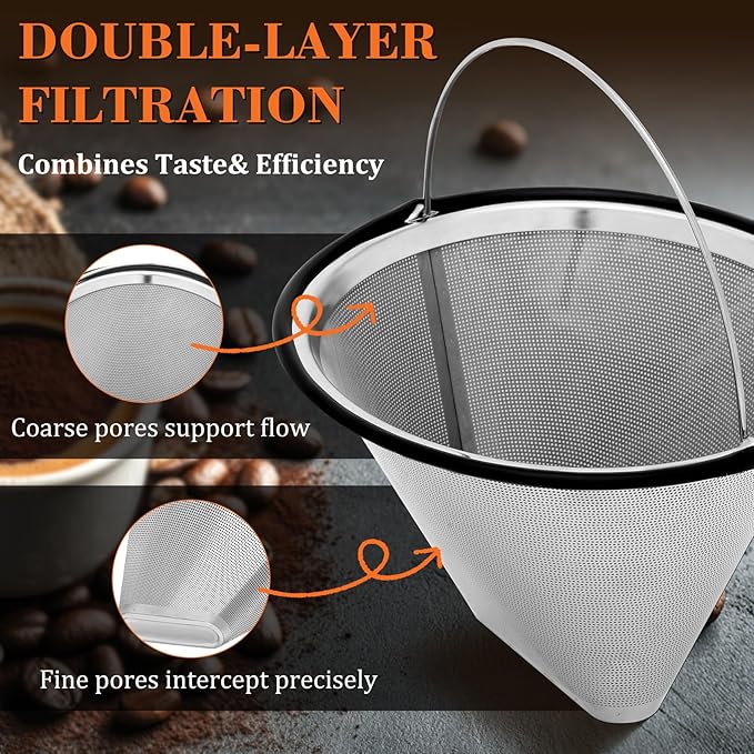 Upgraded Stainless Steel #4 Coffee Filter for Technivorm Moccamaster KBGV, KBT, Reusable #4 Coffee Filter, Durable Metal Mesh, for Richer, Fuller Coffee Flavour