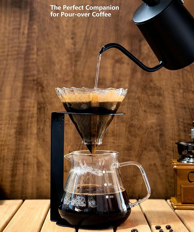 Pour Over Coffee Station Coffee Dripper Stand Stainless Steel (Black Rounded Square)