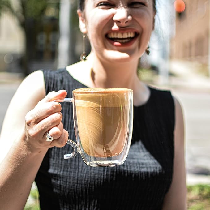 GROSCHE Cyprus 16 fl. oz Double-Wall Glass Mug | Espresso, Latte, Tea & More | Hot & Cold Beverages | Stylish & Aesthetic | Dishwasher Safe | Heatproof | Drinking Glassware
