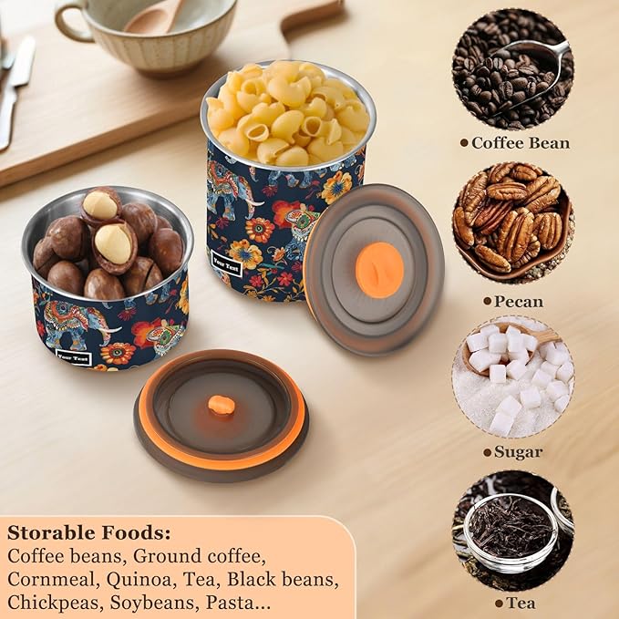 ALAZA Elephant Boho Vintage Airtight Coffee Bean Canister Customed 500ml Food Storage Containers with Lids For Gournd, Tea, Sugar, Flour, Rice, Cereal, Candy Cookie Jar