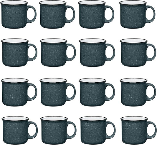 Set of 16 Ceramic Campfire Mugs – 15 Oz, Gray – Coffee & Tea Cups for Home, Work, Travel, Camping – Customizable, Great for DIY, Events, Companies