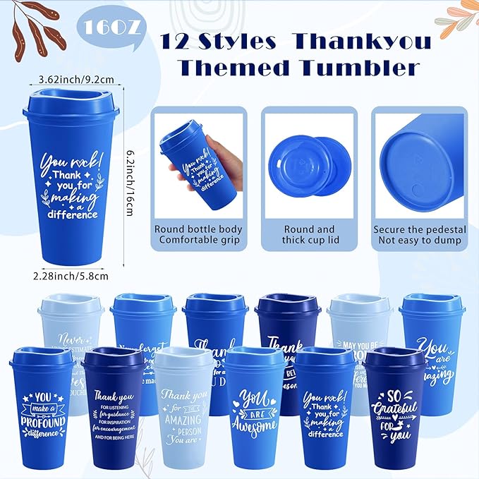 Skylety 12 Set/48 Pcs Employee Appreciation Gifts Bulk Christmas Thank You Gift Set 16 oz Coffee Cups Mini Spiral Notebooks Pens Keychains for Staff Team Teacher Coworker (Blue Gradient)