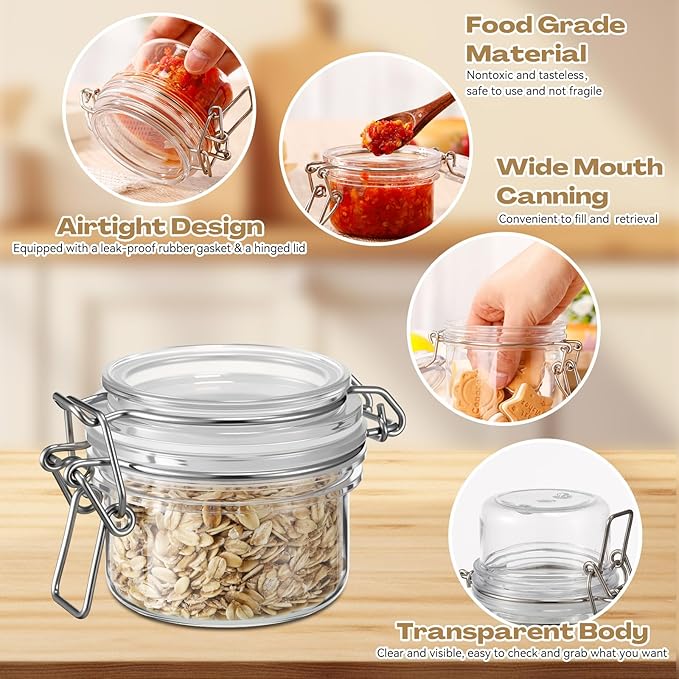 Suclain 12 Pcs 4 Oz/ 120 ml Plastic Storage Jars with Airtight Hinged Lids, Clear Wide Round Mouth Food Storage Containers Empty Bottles Sealed Jars for Home Kitchen Candy Herbs Spices Coffee Nuts