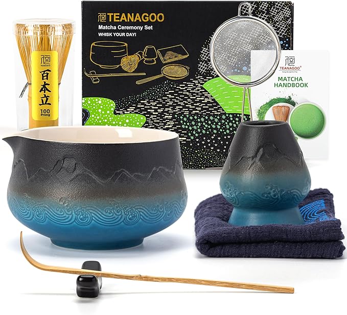 TEANAGOO 7 Pcs Matcha Whisk Set, Ceramic Matcha Set, Matcha Kit for Ceremony, Matcha Tea Set for Making Breakfast/Latte, Whisk Set and Bowl with All Accessories, Gift for Matcha Lover