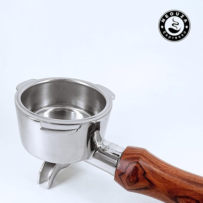 NEOUZA 51mm Portafilter Compatible with Gevi,Yabano,Hamiltion Beach,Farberware,Oster Nova PrimaLatte Espresso Machines Stainless Steel Non-Pressurized Basket Two Spouts (Standard Handle 01 w/Spout)