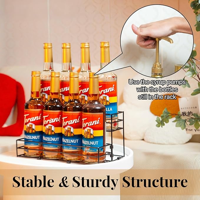 TelKeen 8 Bottles Coffee Syrup Rack Organizer, Coffee Syrup Stand Holder, 2 Tier Coffee Syrup Organizer for Coffee Bar Station, Wine Rack for Countertop, Bottle Display Shelf for Cocktail, Dressing