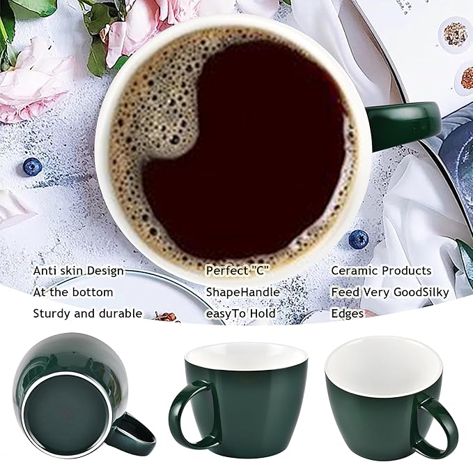 Large Coffee Cup, Huge Ceramic Mug 30 Ounce for Zippy Coffee Breaks in Office or Casual Breakfasts Soup Cereal Bowl at Home, Microwave and Dishwasher Safe, White Interior with Outer Glossy Green