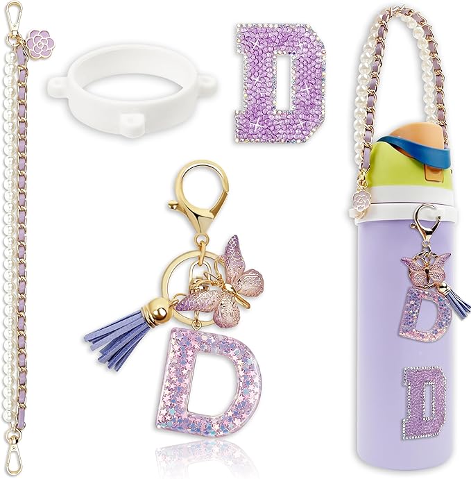 Letter Handle Strap Accessories with Cute Initial Charm Compatible with Owala Water Bottle 24oz 32oz 40oz Owala Kids