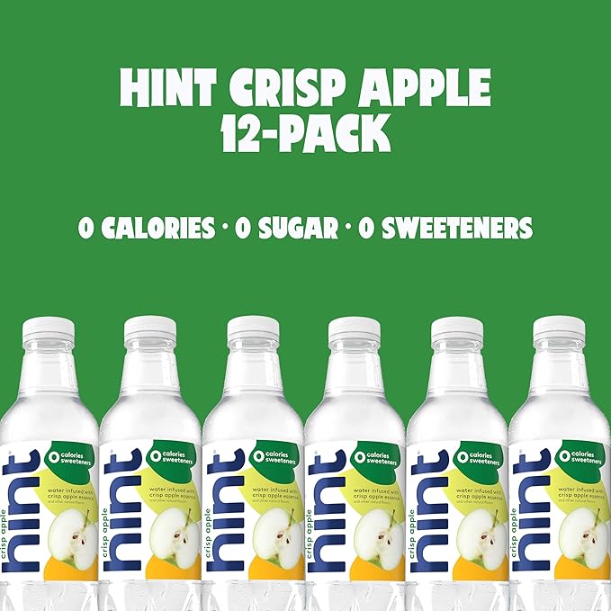 Hint Fruit-Infused Bottled Water, Crisp Apple - Sugar Free Flavored Water with Zero Calories, Naturally Flavored, and No Artificial Sweeteners - 16 Fl Oz (Pack of 12)
