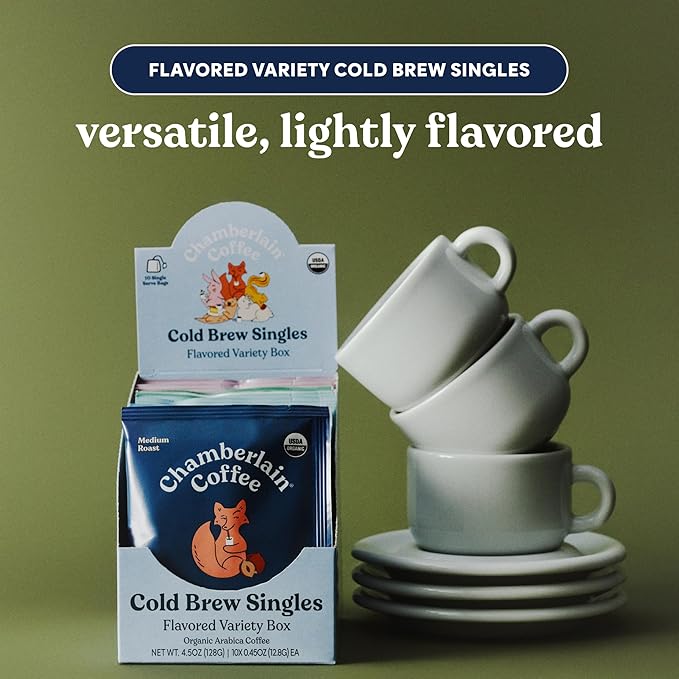 Chamberlain Coffee Flavored Variety Box – 10 Single Serve Bags w/Different Flavors for Cold Brew or Iced Drinks - Ideal for Summer Use, at Home, Camping, or Travel - Coffee Gift Set for Any Occasion