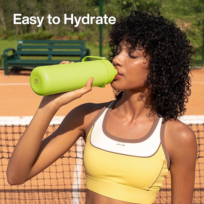 ENCOOL Insulated Water Bottle with Straw Stainless Steel Water Bottle, Leak-Proof, BPA-Free, Double Wall Vacuum Keeps Cold for 24 Hours for Sports, Travel, School (26 oz, Acid Green)