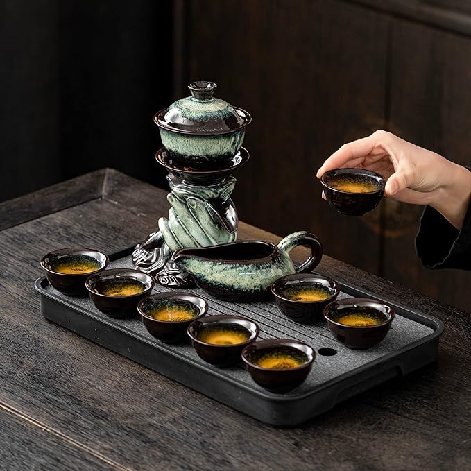 Kungfu Tea Sets Ceramic Teapot with Infuser Loose Leaf Tea Teapot with 8 cups (Gradient Hand)
