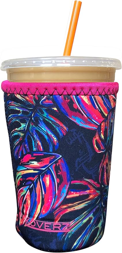 Koverz Iced Coffee Sleeve, Insulated Neoprene Cup Sleeve, Fits a 24 Oz. Coffee Cup, Washable and Reusable, Iced Coffee Accessories, Medium Tropics