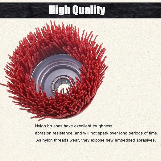 Abrasive Filament Nylon Bristle Cup Brush, 4" Nylon Cup Brush for Angle Grinder, 5/8" 11 Thread, 1/4" Drill Arbor-Remove Rust, Removal Rust Paint &Surface Prepping
