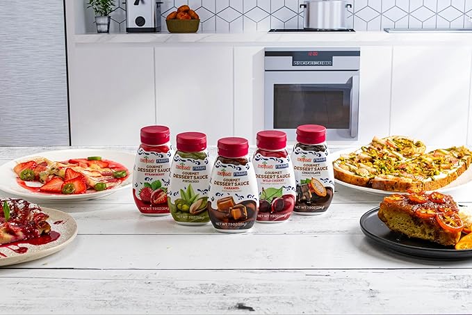 Fabbri Gourmet Dessert Sauces, Variety Pack of Strawberry, Wild Cherry, Pistachio, Chocolate, and Caramel flavors, Flavoring sauce for Ice Cream, Desserts and hot and cold Beverages, Made in Italy, 7.9oz bottles