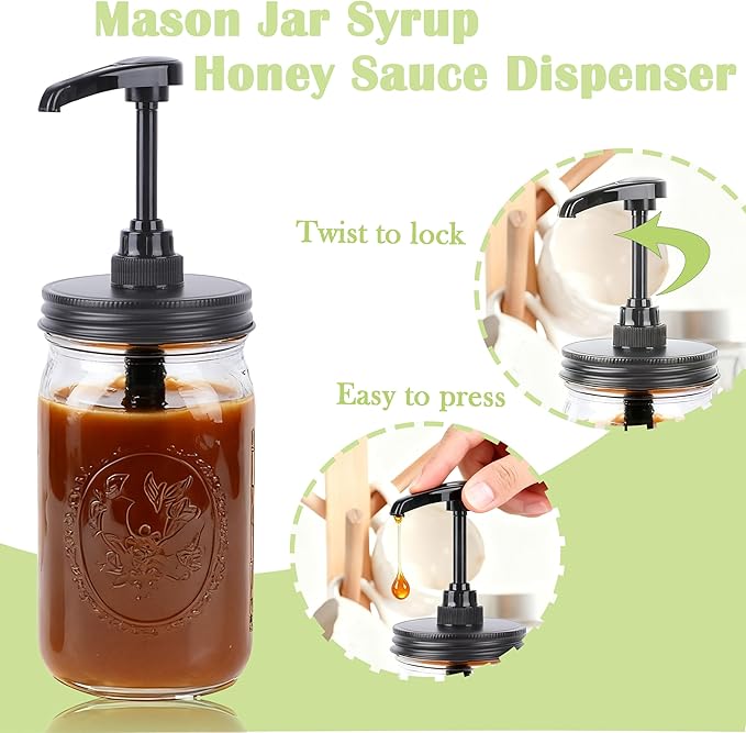 Mason Jar Syrup Sauce Dispenser Wide Mouth Coffee Syrup Dispenser 32 oz Airtight & Leak-Proof Glass Syrup Bottle With Pump 1 Quart Food Grade Syrup Container For Ketchup Honey Salad Liquid Condiments