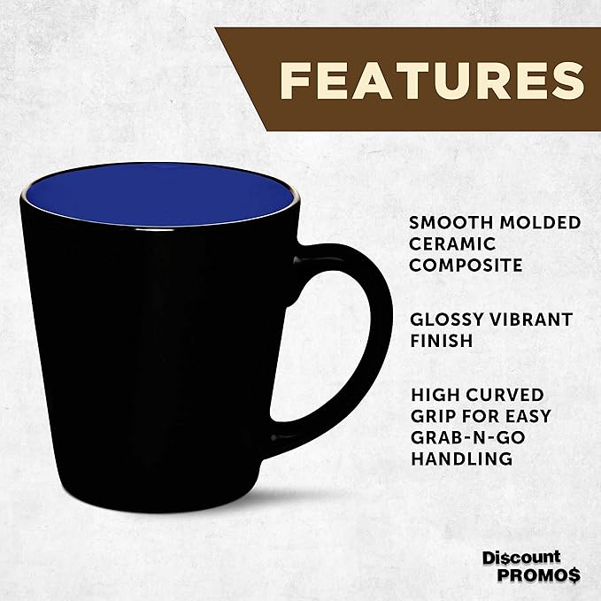 DISCOUNT PROMOS Ceramic Coffee Latte Mugs 12 oz. Set of 10, Bulk Pack - Perfect for Coffee, Tea, Espresso, Hot Cocoa, Other Beverages - Royal Blue