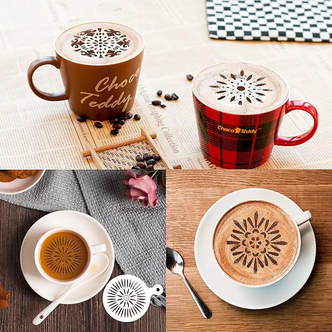 Konsait Cookie Template Stencil, 20 Pack Mandala Stencils for Coffee Cake Decorations, Reusable Template Stencils for Foam Barista Oatmeal Hot Chocolate Party Decoration Supplies Dot Painting Crafts