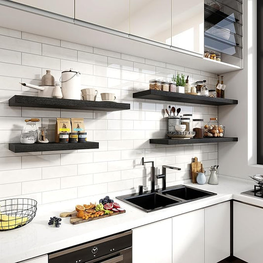 48 Inch Floating Shelves, 12 Inch Deep Floating Shelves for Wall, Floating Shelf with Invisible Brackets, Deep Shelves for Bathroom, Bedroom, Living Room, 1 Pack, Black