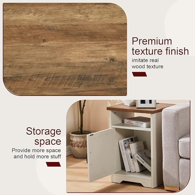 AMERLIFE 4-Piece Farmhouse Table Set Includes Sliding Barn Door TV Stand, Coffee Table& Two End Tables, Side Table with Charging Station and USB Ports, for Living Room, Distressed White, 66"