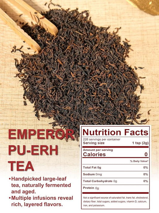 TeeLux Emperor Pu-erh Tea Loose Leaf, Fermented Yunnan Dark Tea, Smooth & Mellow Flavor, 16oz