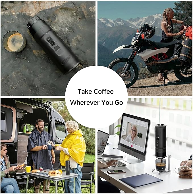 HIBREW H4C Explorer - Portable Electric Espresso Maker, USB-C Rechargeable for Coffee Pods & Ground Coffee, Compact for Home and Travel, with Foldable Holder & Carrying Case (Black)
