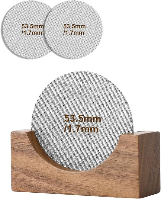 53.5mm Coffee Puck Screen & Walnut Puck Screen Holder, 316 Stainless Steel Espresso Filter for Espresso Portafilter, Professional Tool for Portafilter Filter Basket