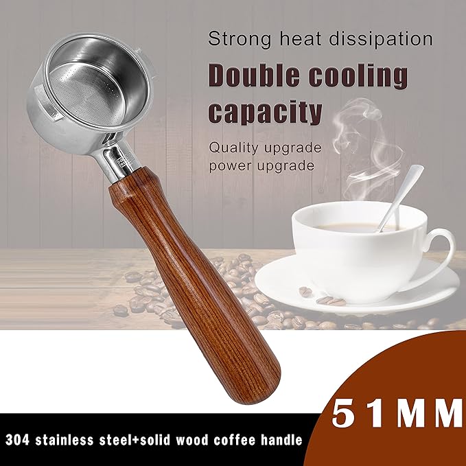 NEOUZA 51mm 2 Eears Espresso Bottomless Portafilter for Delonghi Stilosa Icona ECP31.21 ECP33.21 ECP35.31 ECP36.31, 304 Stainless Steel with Non-Pressurized Basket