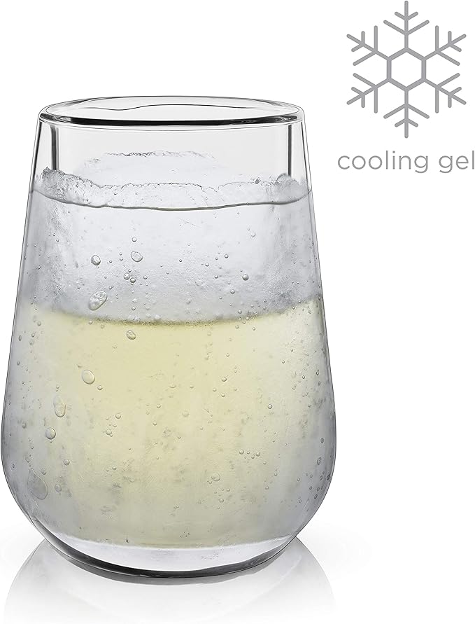 Viski Glacier Wine Glass, Double Walled Chilling Wine Glass, Active Cooling Gel, 8 Ounces, Clear Glass, Chilling Technology, Set of 1