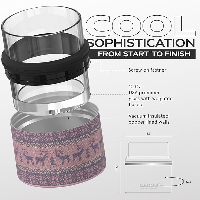 asobu Whiskey Sleeve Glass – Insulated Bourbon Tumbler with Premium Rocks Glass, BPA-Free, Double-Wall Stainless Steel, Keeps Drinks Cold Longer, 10.5oz