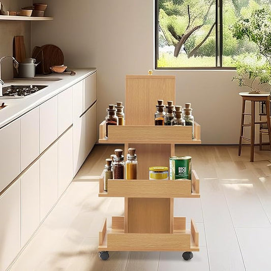 BarberPub Multi-Functional Kitchen Trolley with Lockable Wheels, 3-Tier Tool Storage Organizer, Mobile Cart for Kitchen, Craft Room, Living Room, Office 2038 (Oak)