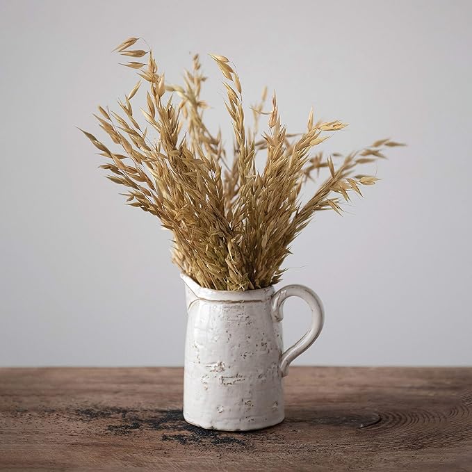 28 oz. Stoneware Pitcher, Reactive Glaze, White (Each One Will Vary)