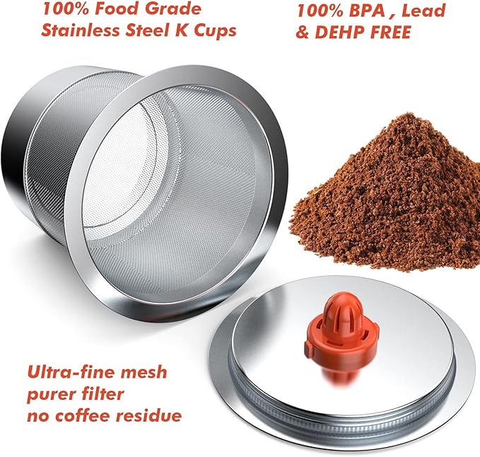 Reusable K Cups coffee pods for Keurig 1.0 and 2.0:Stainless Steel Refillable K Cups- Reusable K Cups for Keurig Coffee Machine SUS 304‌ Non-BPA(1 pack)