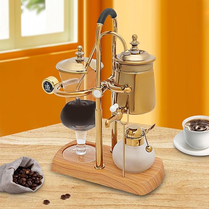 Belgian/Belgium Royal Family Balance Syphon Coffee Maker Siphon Coffee Brewer Unique Gravity Vintage Coffee Maker Elegant Retro Coffee Makers Vacuum Brewing System (400ml/13.53oz)