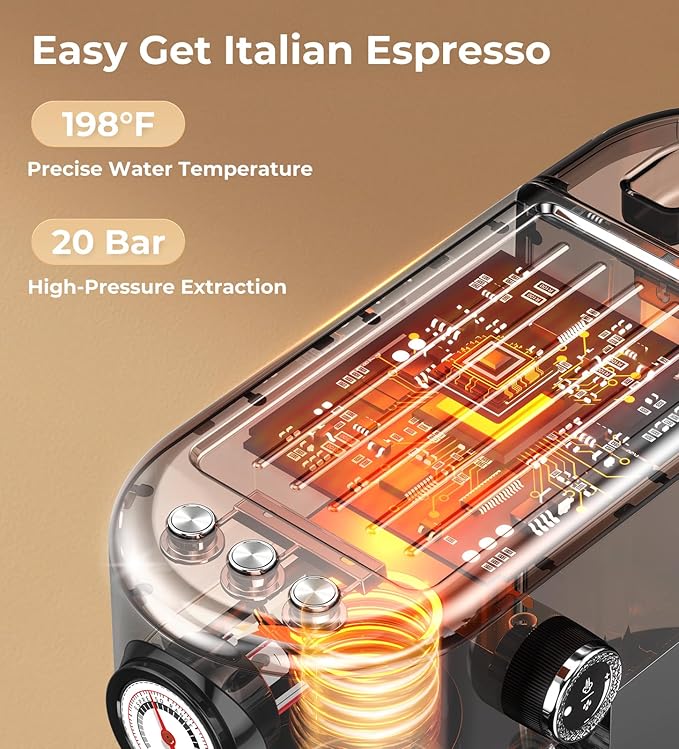 20 Bar Espresso Machine with Milk Frother, Compact Espresso Maker, Stainless Steel Coffee Machine with Precise Temp Control & 44oz Removable Water Tank for Latte, Cappuccino, Dark Grey