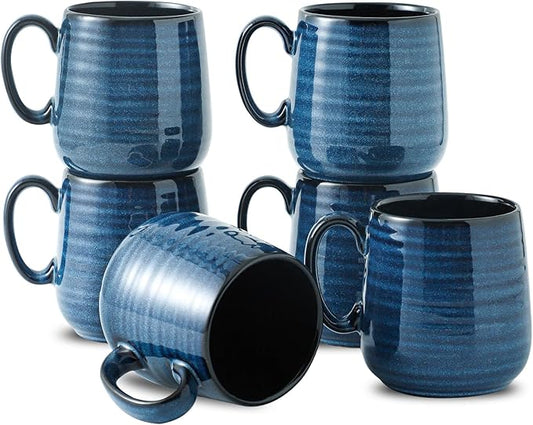 HASENSE Espresso Cups 8 oz, Small Coffee Cups Set of 6, Ceramic Mugs with Handle for Coffee, Tea, Cappuccino and Mocha, Dishwasher & Microwave Safe, Blue