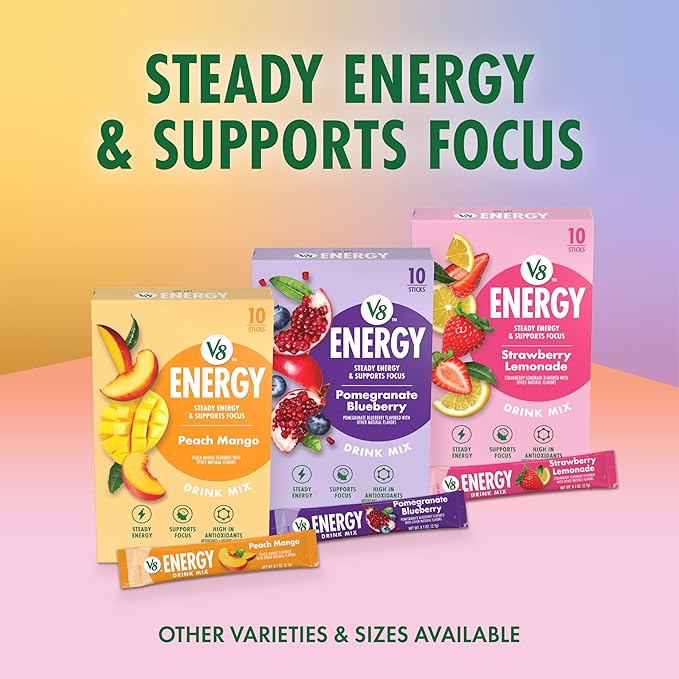 V8 Energy Pomegranate Blueberry Energy Drink Powder, .10 oz Packet (10 Count) (Pack of 2)