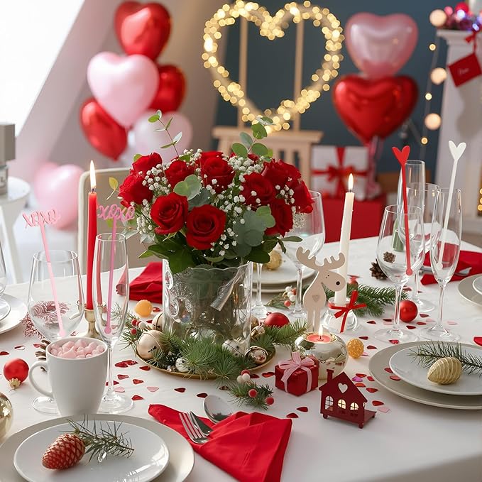 32 Pcs Valentines Day Cocktail Stirrers 7 Inch Heart Love Lips Drink Coffee Stirrers Cute Acrylic Stir Sticks for Valentines Wedding Drink Birthday Bridal Cocktail Supply(Classic Style)