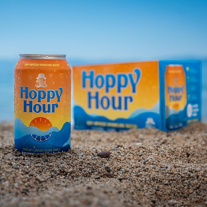Hoppy Hour Sparkling Hop Water, Non-Alcoholic and Adaptogens Drink, Zero Sugar and Calories, Refreshing Original Citrus Flavor, 12 oz Cans (12-Pack)