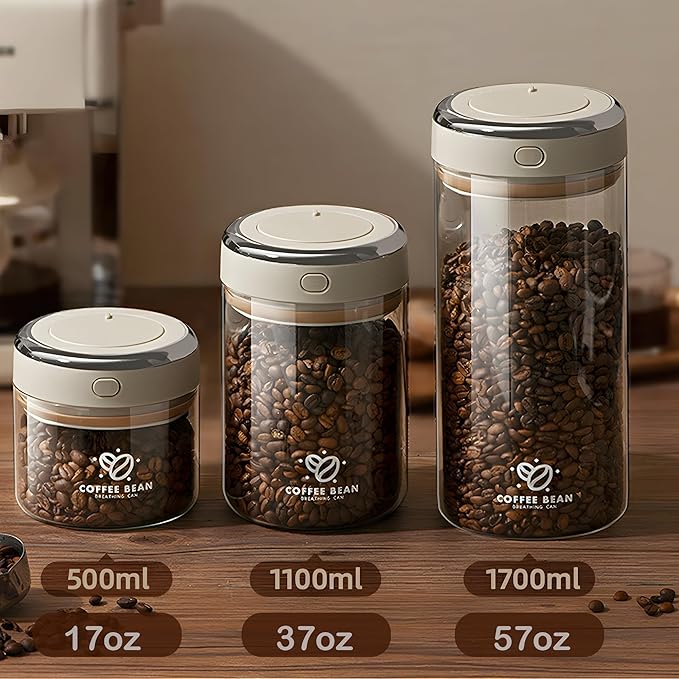 IwaiLoft Glass Coffee Bean Storage Container with Airtight Lid,Glass Sealed Jar with Date Tracker,Vacuum Coffee Canister for Nuts,Food Fresh Storage,Clear Borosilicate Glass Jar (37OZ/1100ML)