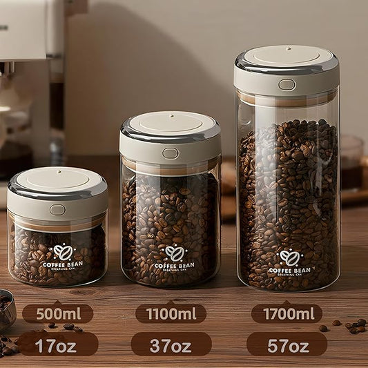 IwaiLoft Glass Coffee Bean Storage Container with Airtight Lid,Glass Sealed Jar with Date Tracker,Vacuum Coffee Canister for Nuts,Food Fresh Storage,Clear Borosilicate Glass Jar (37OZ/1100ML)