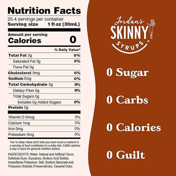 Jordan's Skinny Syrups Sugar Free Coffee Syrup, Butter Toffee Flavor Drink Mix, Zero Calorie Flavoring for Lattes, Protein Shake, Food & More, Gluten Free, Keto Friendly, 25.4 Fl Oz, 2 Pack