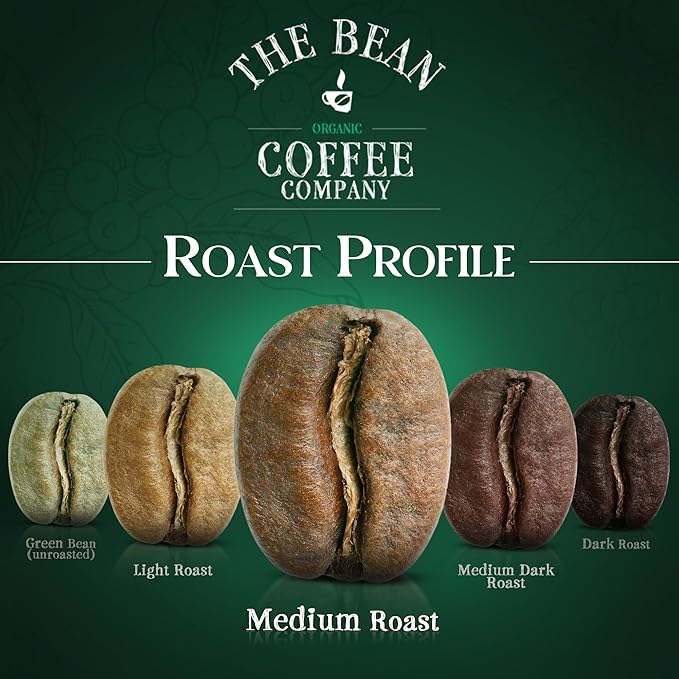 The Bean Organic Coffee Company Water Processed DECAF California Blend, Medium Roast, Ground Coffee, 16-Ounce Bag, Café Molido Tostado Orgánico descafeinado
