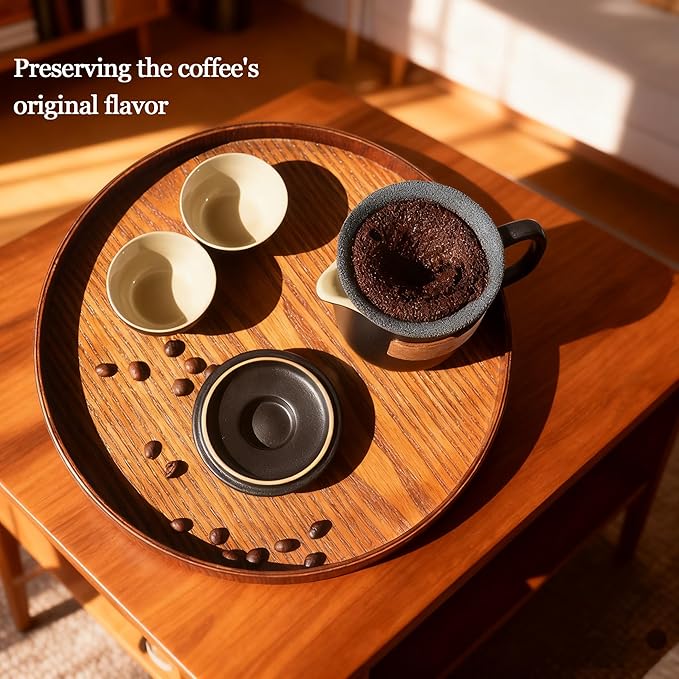 Pour Over Coffee Maker - All-Ceramic Drip Set, Single Serve Coffee Maker with Pour Over Dripper, Reusable Ceramic Filter & Carafe, Portable Travel Drip Kit with Cup + Storage Bag