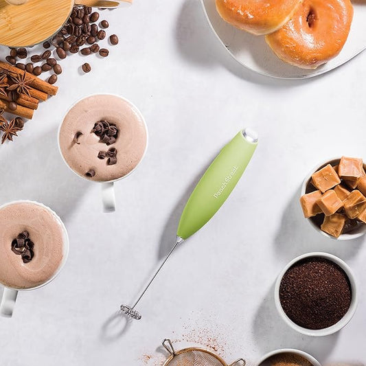 Powerful Handheld Milk Frother, Mini Milk Foamer, Battery Operated (Not included) Stainless Steel Drink Mixer for Coffee, Lattes, Cappuccino, Frappe, Matcha, Hot Chocolate.