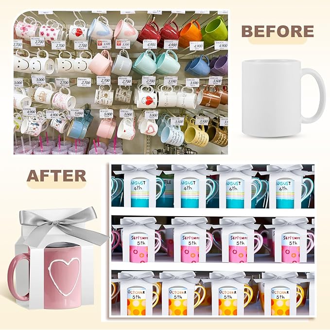 Kosiz 36 Pcs Mug Boxes Sublimation Coffee Mugs Gift Bags with Window Packaging Storage Box for Shipping Selling Wedding Valentines Gift Packaging Wrapping (for 12oz Mug,White,Silver)